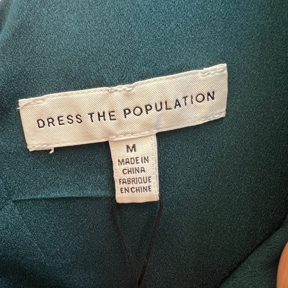 Dress the Population Lyla Midi Sheath Dress Pine Ruched V-Neck NWT M Cocktail - Picture 4 of 6